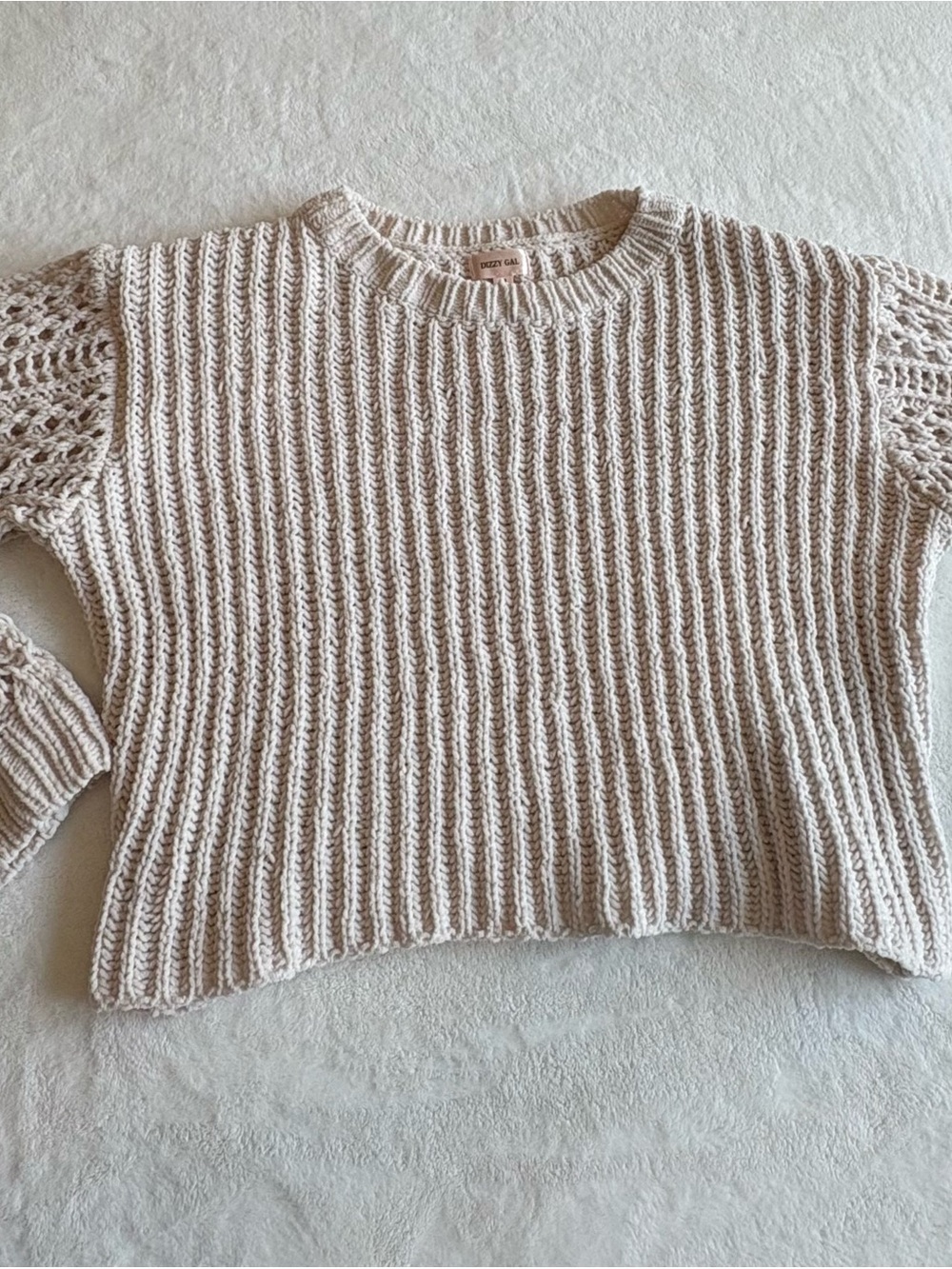 Ribbed Crewneck Sweaters  slightly cropped in Cream by Dizzy Gal